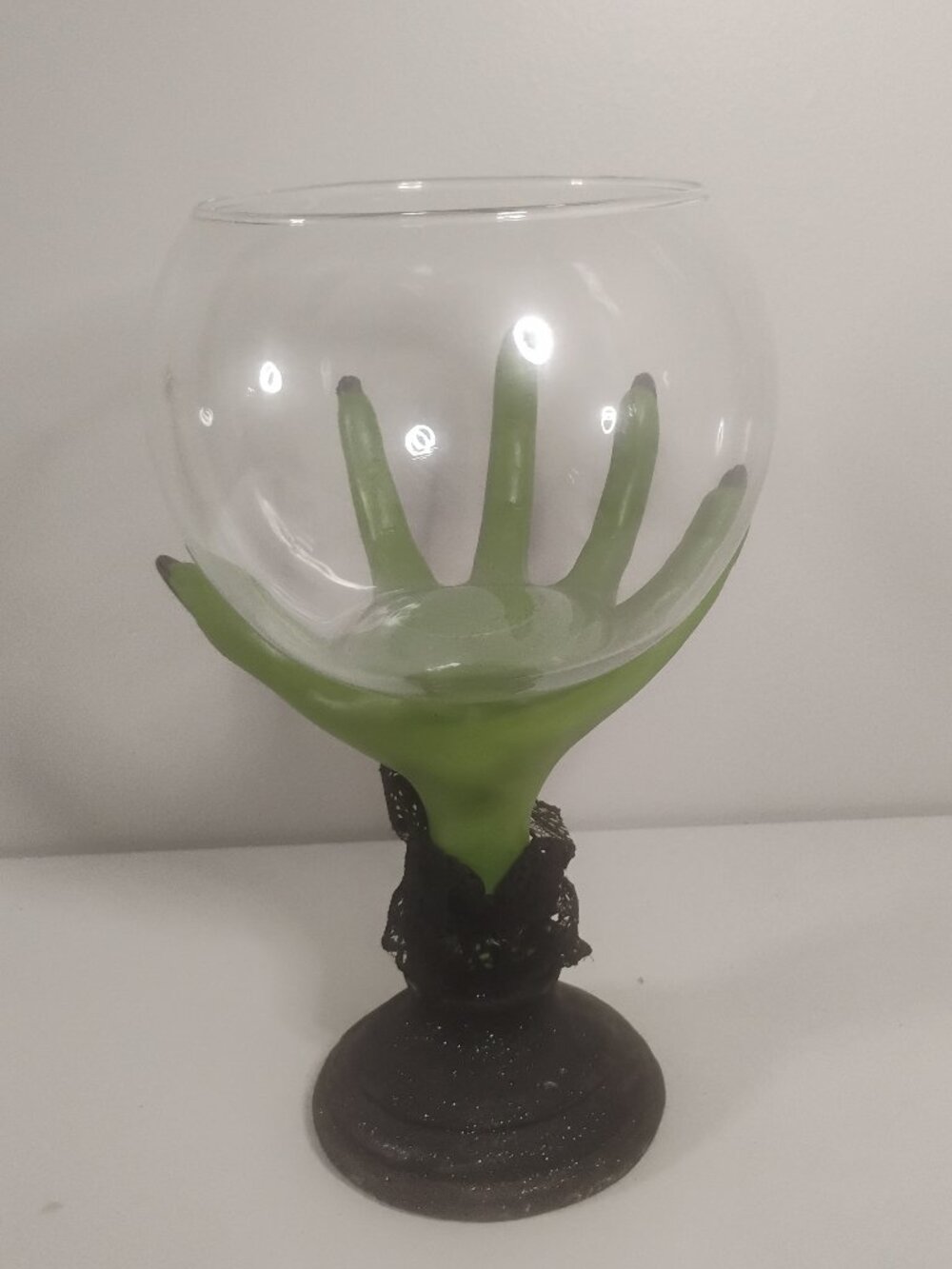 Halloween Tabletop Decor Witch Green Hand Goblet Glass Candy Holder